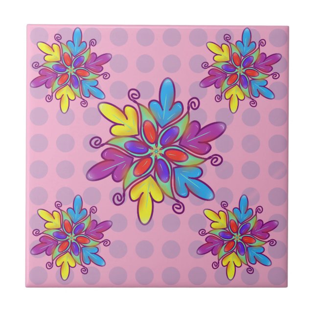 Colorful Abstract Kaleidoscope Flower Pattern Kakelplatta (Framsidan)