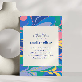 Colorful Abstract Marble Couples Wedding Shower Inbjudningar