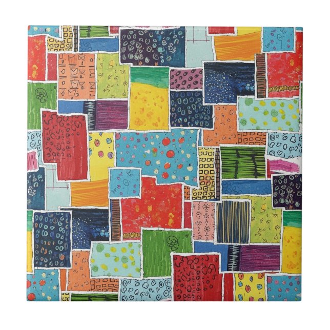 Colorful Abstract Patchwork Pattern Kakelplatta (Framsidan)