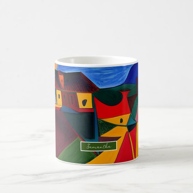 Colorful Abstract Village Mug Unique Artistic Gift Kaffemugg (Center)