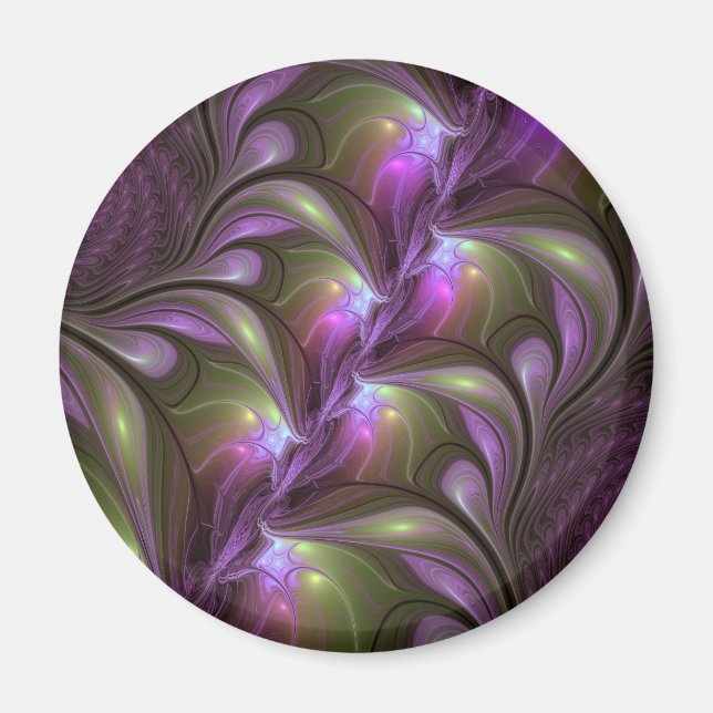 Colorful Abstract Violet Purple Khaki Fractal Art Magnet (Framsidan)