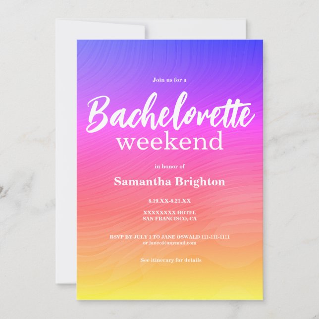 Colorful Abstract Weekend Bachelorette  Invitation Inbjudningar (Framsida)