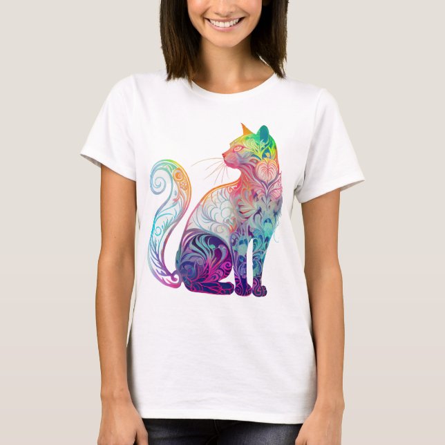COLORFUL ABSTRAKT SITTA CAT T SHIRT (Framsida)