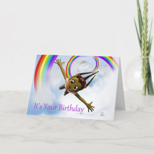 Colorful African American Girl Rainbow Birthday Kort