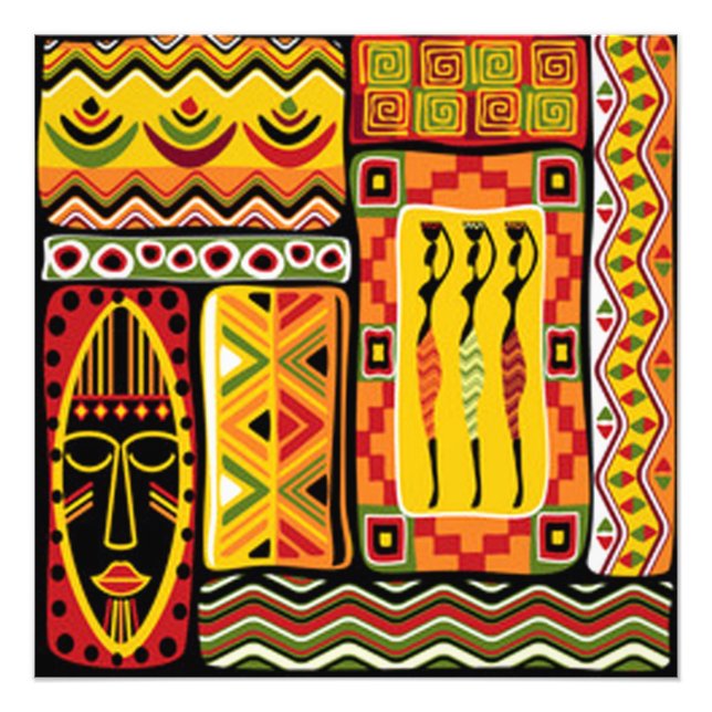Colorful African Mönster Print Collage Fototryck (Framsidan)