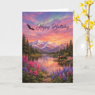Colorful Alaska Landscape Birthday Kort