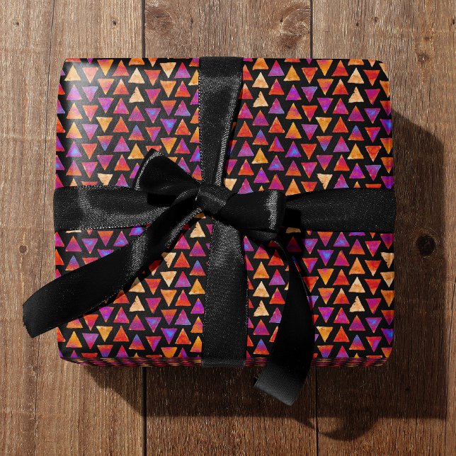 Colorful All Occasion Triangle Pattern  Presentpapper (Versatile All Occasion Wrapping Paper. For men or women. Black Ribbon.)