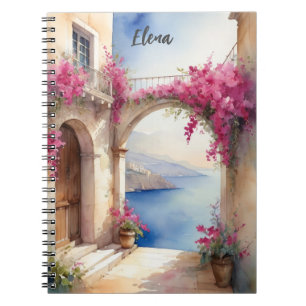 Colorful Amalfi Kusten View Bougainvillea Anteckningsbok