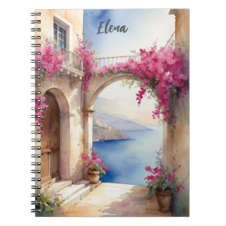Colorful Amalfi Kusten View Bougainvillea Anteckningsbok