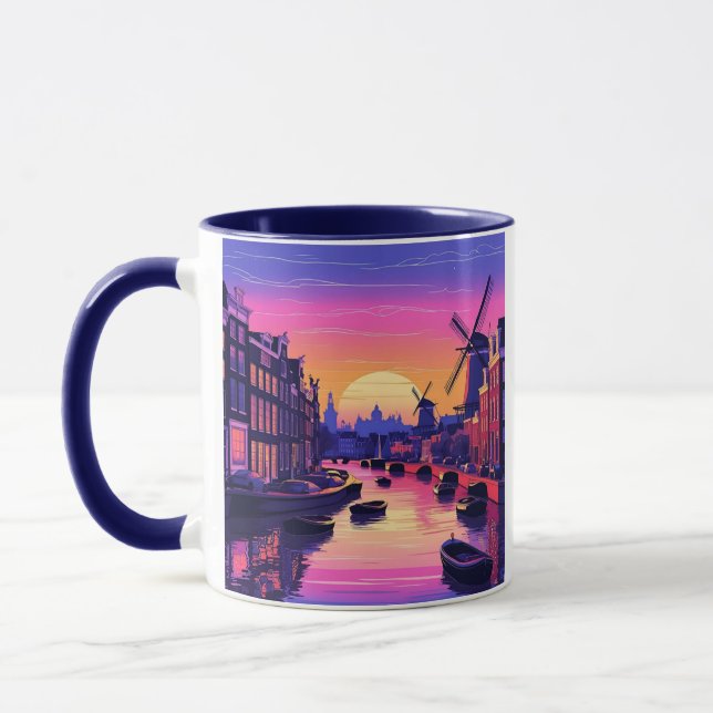 Colorful Amsterdam Sunset – Dutch Canal & Windmill Mugg (Vänster)