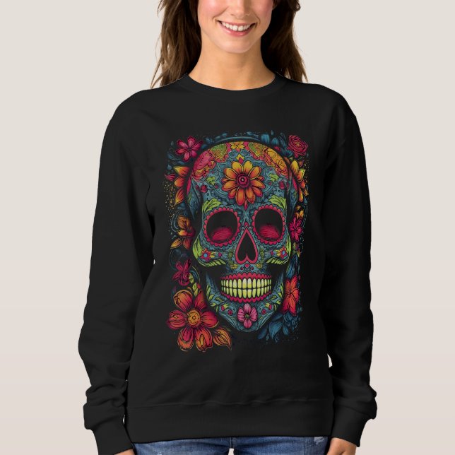 Colorful and Beautiful Sugar Skull T Shirt (Framsida)