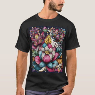 Colorful and Detailed Lotus Flowers T Shirt