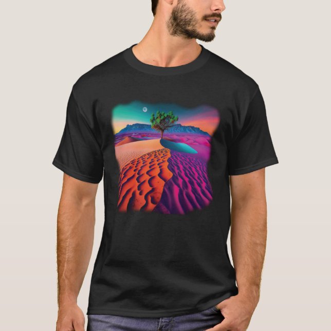 Colorful and Surreal Desert Landscape Artwork T Shirt (Framsida)