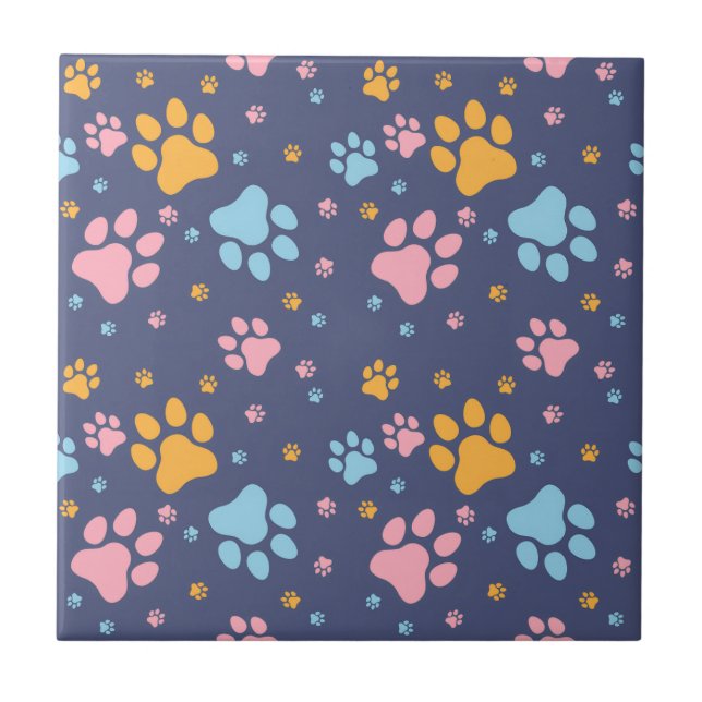 Colorful Animal Paw Prints Pattern Kakelplatta (Framsidan)