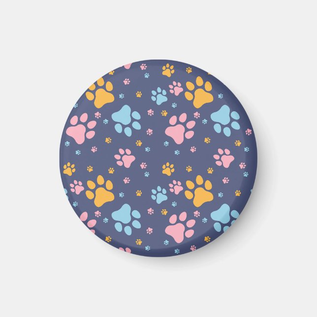 Colorful Animal Paw Prints Pattern Magnet (Framsidan)