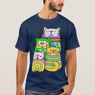 Colorful Artsy Collection of Doodle Cats T Shirt