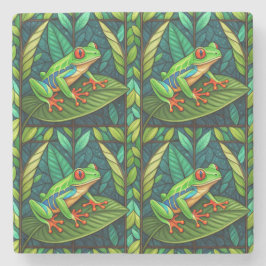 Colorful artwork of green frogs with red eyes  stenunderlägg