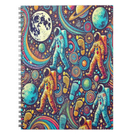 Colorful Astronaut Spacewalk Mönster Anteckningsbok