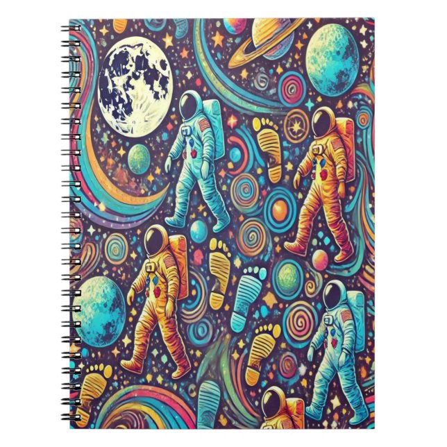 Colorful Astronaut Spacewalk Mönster Anteckningsbok (Framsidan)