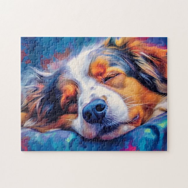 Colorful Australian shepherd sovande Pussel (Horisontell)