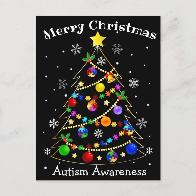 Colorful Autism Julgran Helg Vykort (Framsida)