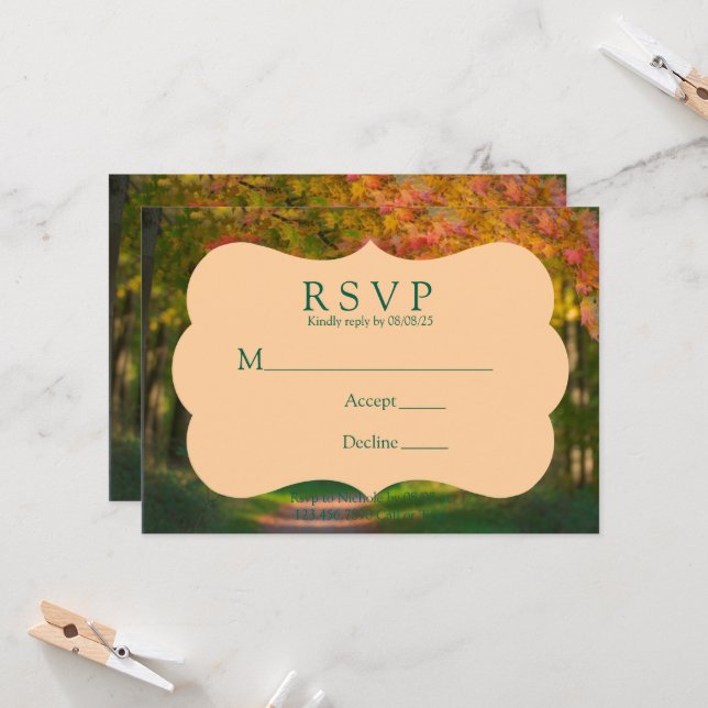 Colorful Autumn Day Wedding RSVP Card Inbjudningar (Fram/Back In Situ)