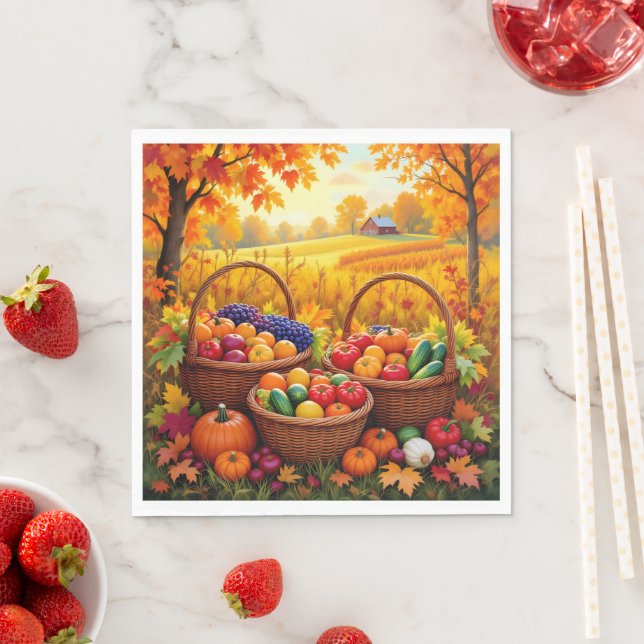 Colorful Autumn Harvest Basket Pappersservett (Insitu)