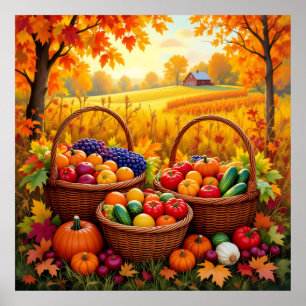 Colorful Autumn Harvest Basket Poster