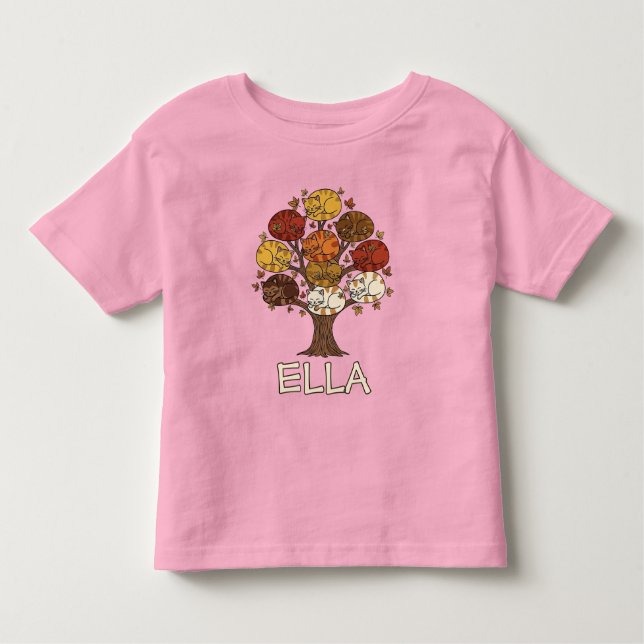 Colorful Autumn Tree of Cats T Shirt (Framsida)