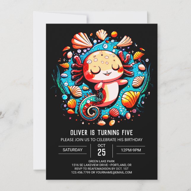 Colorful Axolotl Boho Birthday Inbjudningar (Framsida)