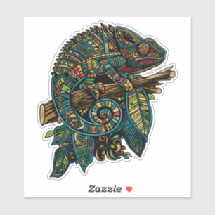 Colorful Aztec Chameleon Mosaic Lizard Klistermärken