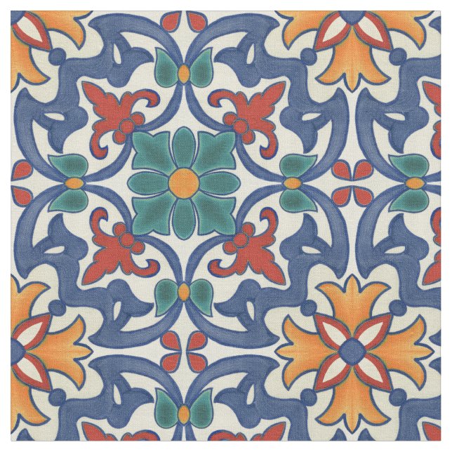 Colorful Azulejos Mönster Tyg (Närbild)