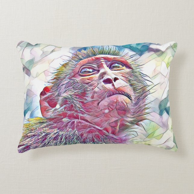 Colorful Baby Monkey Art Prydnadskudde (Framsidan)