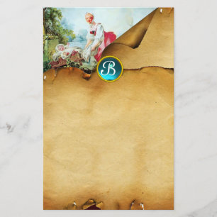 COLORFUL BABY SHOWER Parchment Blue Gem Monogram Brevpapper