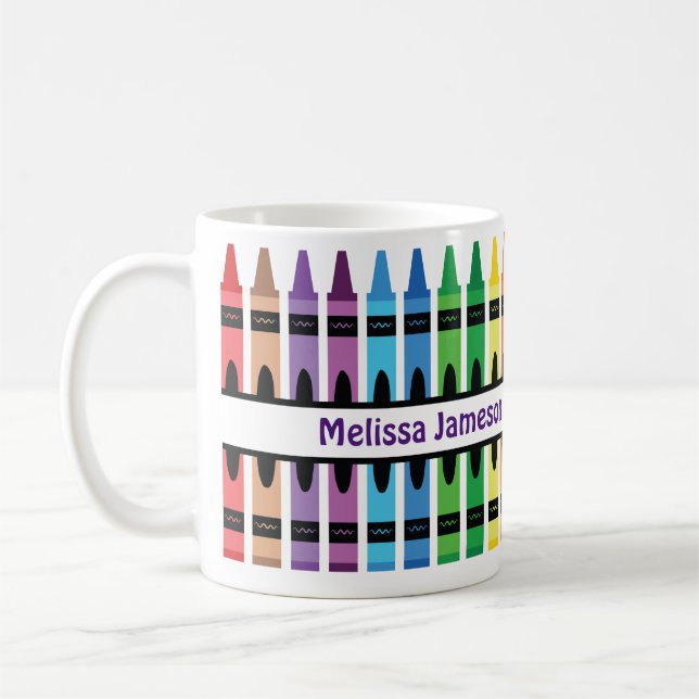 Colorful Back to school Namn Monogram Crayon Kaffemugg (Vänster)