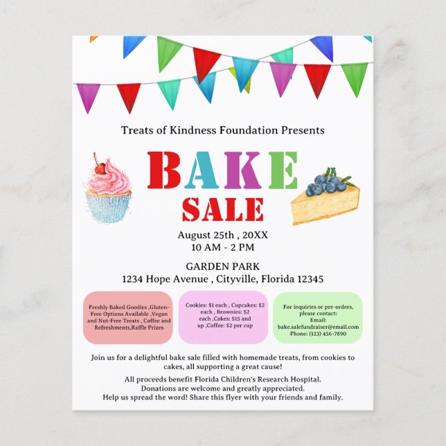 Colorful Bake eller Cake Sale Fundraiser Flygblad (Framsidan)