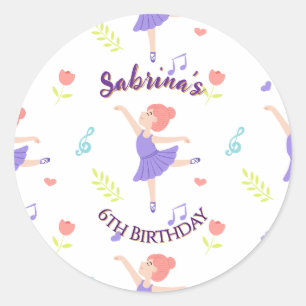 Colorful Ballerina Girls' Birthday Mönster Runt Klistermärke