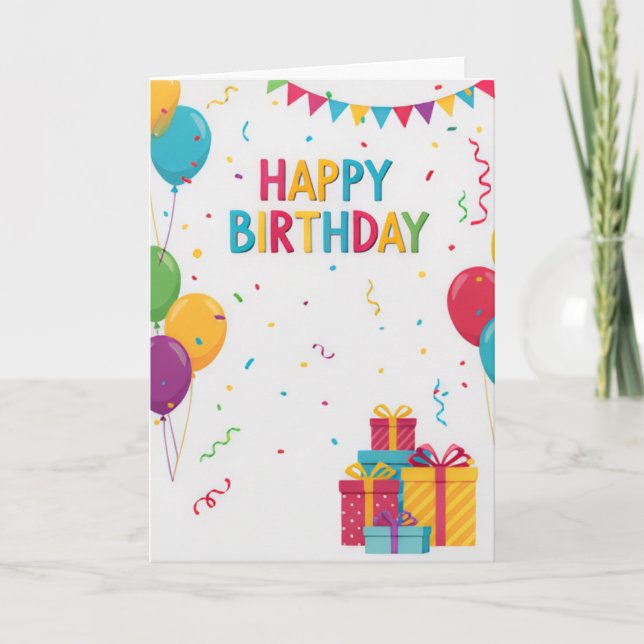 Colorful Balloons & Presents Kids Birthday Card Kort (Framsida)