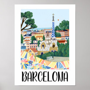 Colorful Barcelona Spain City View Poster