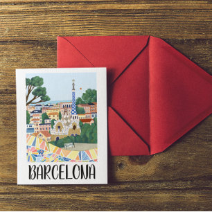 Colorful Barcelona Spain City View Vykort