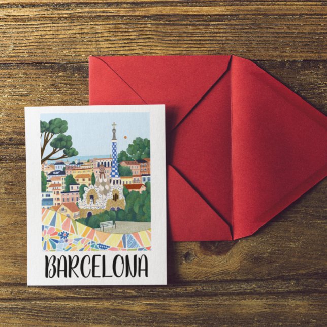 Colorful Barcelona Spain City View Vykort (barcelona spain colorful postcard)