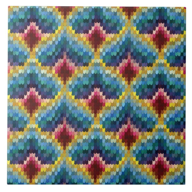 Colorful Bargello Embroidery Boho Chic Mönster Kakelplatta (Framsidan)