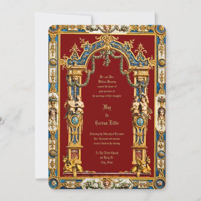 Colorful Baroque Rococo Style Double Frame Wedding Inbjudningar (Framsida)