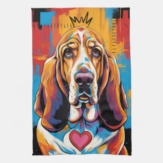 Colorful Basset Hound Pop Art Kitchen Towel Kökshandduk