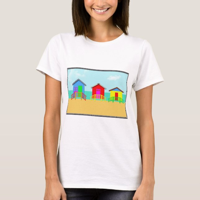 Colorful Beach Cabanas vid Shoreline Tee (Framsida)