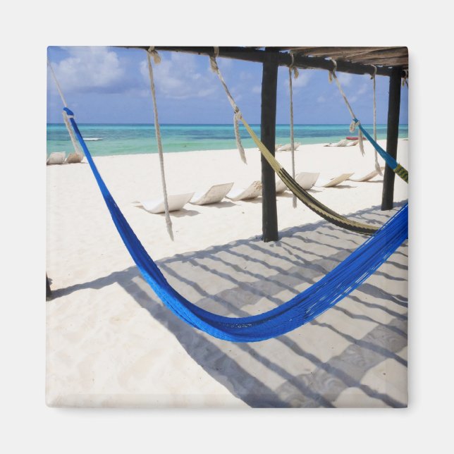 Colorful Beach Hammocks Cozumel Mexico Magnet (Framsidan)