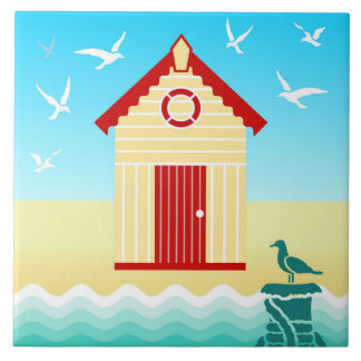 Colorful Beach Hut med Life Ring Buoy Motif Kakelplatta