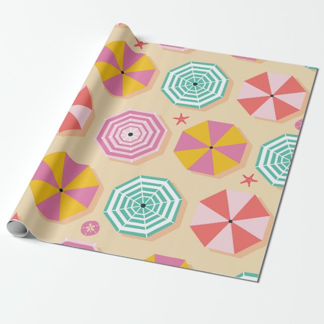 Colorful Beach Umbrella Mönster Presentpapper (Utrullad)
