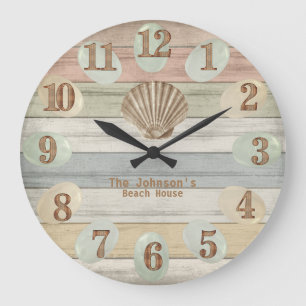 Colorful Beach Wood Nautical Rand & Seashell L Stor Klocka