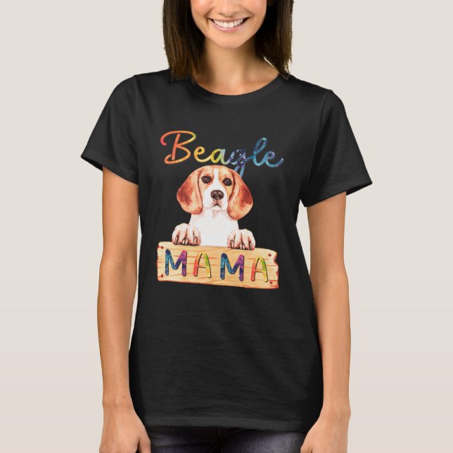 Colorful Beagle Mama  Dog Mom T Shirt (Framsida)